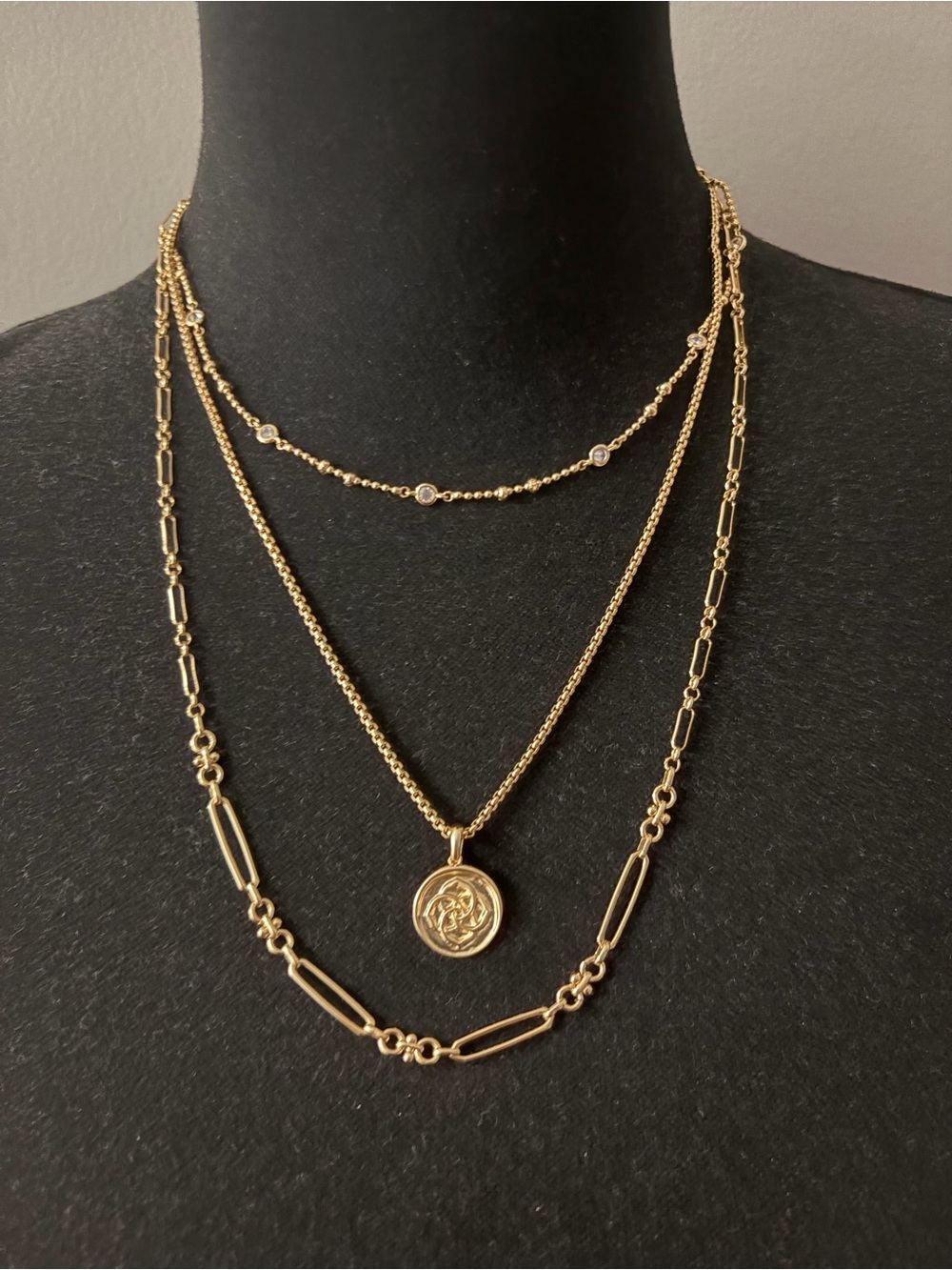 Kendra Scott Gold Medallion Coin Triple Strand Necklace